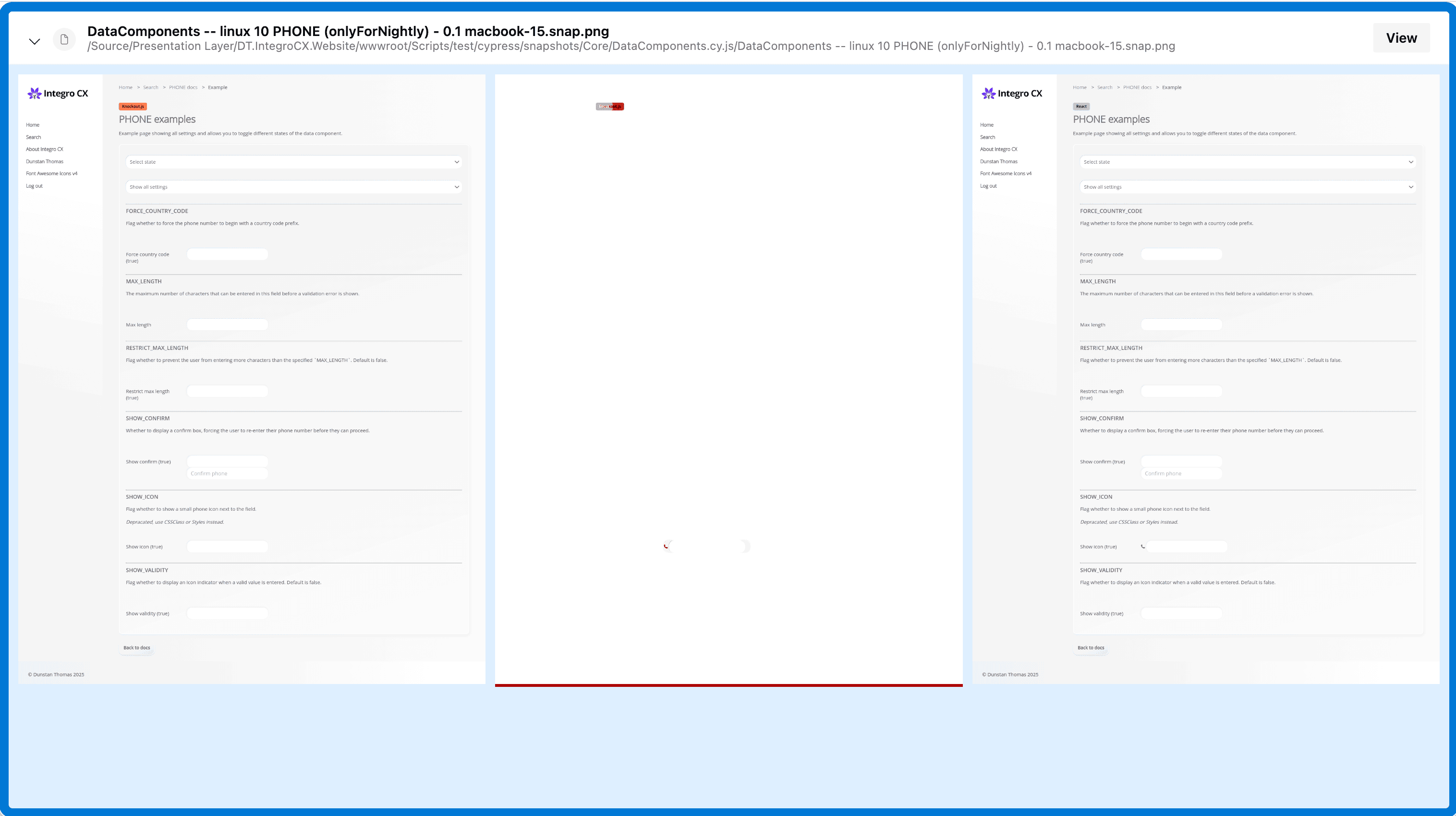 Before (left - Knockout.js) and after (right - ICX-React) image of an ICX implementation of a client details form